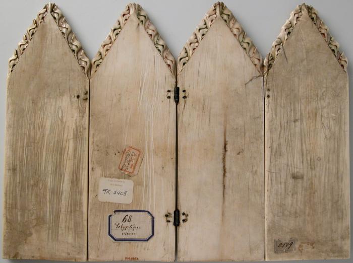 Gabled polyptych, 2 registers, 1 arch across (frise d'arcatures; colonnettes) (Back)