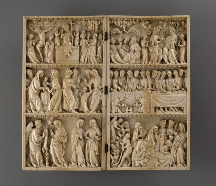 Diptych, 3 registers, bands of rosettes (décor de roses) (Front)