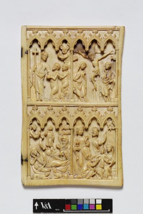 Wing, right (fragment of a diptych), 2 registers, 6 arches across (frise d'arcatures; colonnettes) (Front)