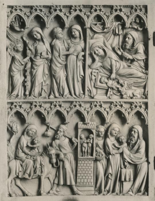 Diptych, 2 registers, 7 arches across (frise d'arcatures; colonnettes) (Wing, left)