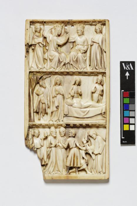 Wing, right (fragment of a diptych), 3 registers, bands of rosettes (décor de roses) (Front)