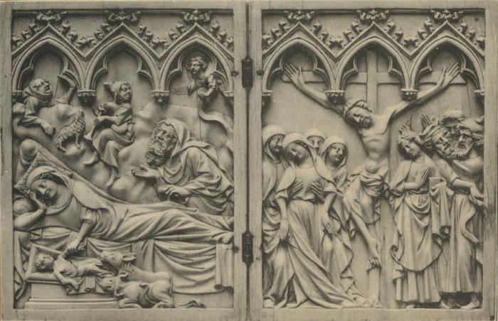 Diptych, 1 register, 3 arches across (frise d'arcatures; plaquettes) (Front)