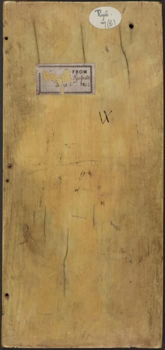 Diptych, 2 registers, 3 arches across, bands of rosettes (frise d'arcatures; décor de roses) (Wing left (back))