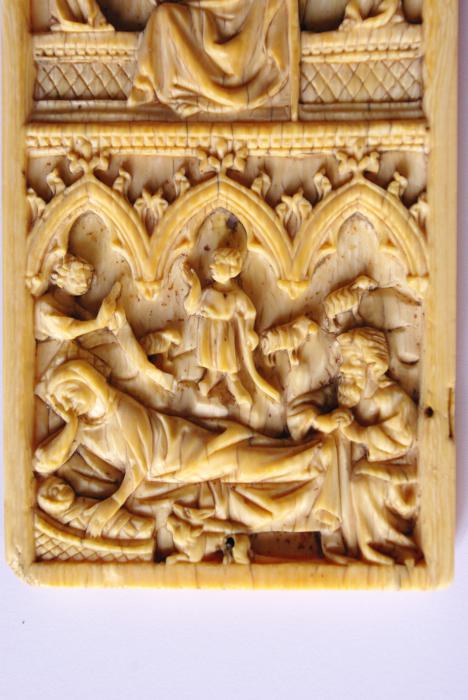 Wing, left (fragment of a diptych), 2 registers, 3 arches across (frise d'arcatures) (Front, detail)