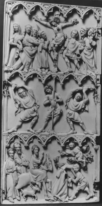 Diptych, 3 registers, 5 arches across (frise d'arcatures) (Wing, left)