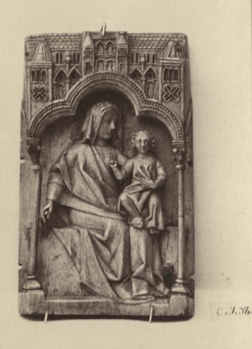 Centre panel (fragment of a polyptych), 1 register, 1 trefoil arch across (plaquette; colonnettes) (Front)