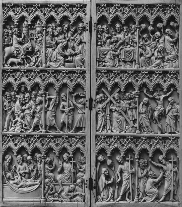 Diptych, 3 registers, 6 arches across (frise d'arcatures; colonnettes) (Front)