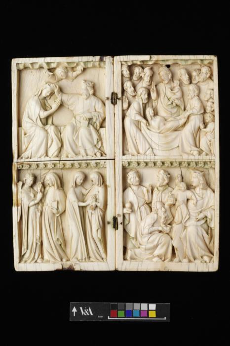 Wing, right (part of a diptych), 2 registers, bands of rosettes (décor de roses) (Front)