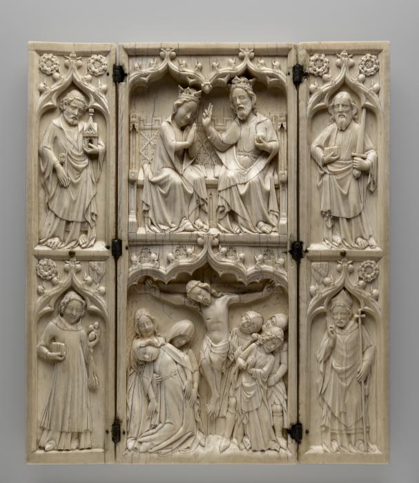 Triptych, 2 registers, with ogee arches; known as the Triptych of John Grandisson (Front)