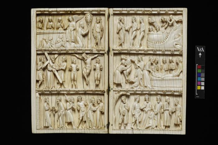 Diptych, 3 registers, bands of rosettes (plaquettes; décor de roses) (Front)