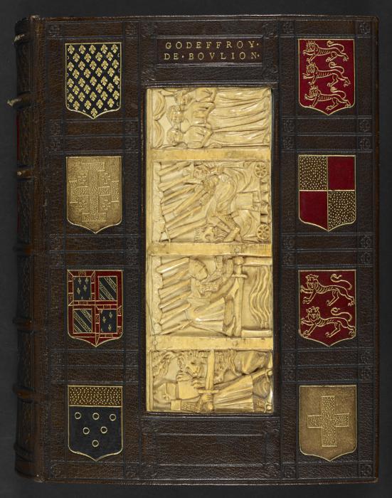 Back panel (fragment of a casket; coffret); reused as part of the binding of a book (Front)