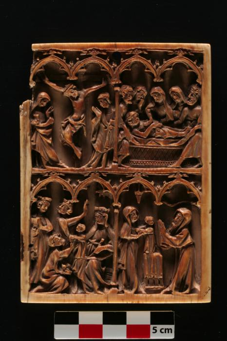 Wing, right (fragment of a diptych), 2 registers, 4 arches across (frise d'arcatures; colonnettes) (Front)
