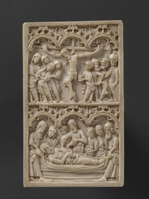 Set of writing tablets, 4 inner writing tablets and 2 outer covers, 2 registers, 3 arches across (tablettes à écrire; frise d'arcatures; plaquettes) (Back cover)