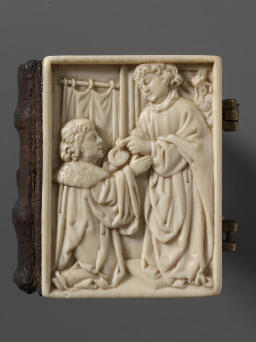 Panels, 1 register; used as part of the binding of a book (Front cover)