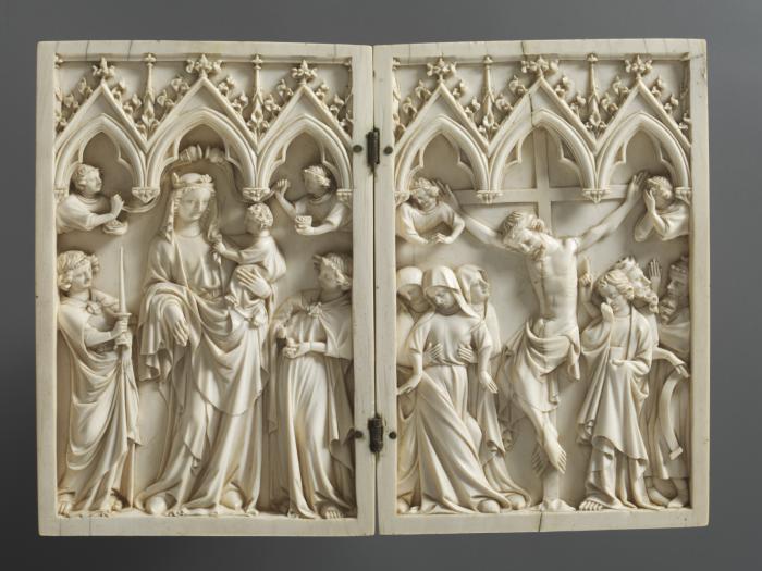 Diptych, 1 register, 3 arches across (plaquettes) (Front, open)