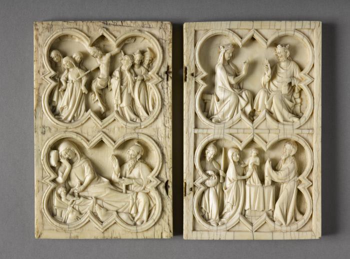 Wing, right (part of a diptych), 2 registers, with quatrefoils (quatre-feuilles) (Front)