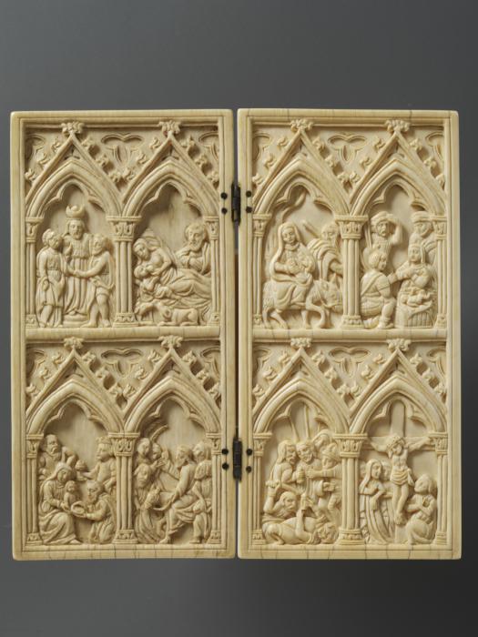 Diptych, 2 registers, 2 arches across (frise d'arcatures; colonnettes) (Front)