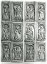 12 panels (fragments of a box; boite), 1 register, 1 arch across (Front)